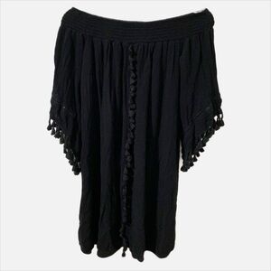 Love Fire Off the Shoulders Boho Gauze Mini Dress with Tassel Fringe Cutouts ⬛️